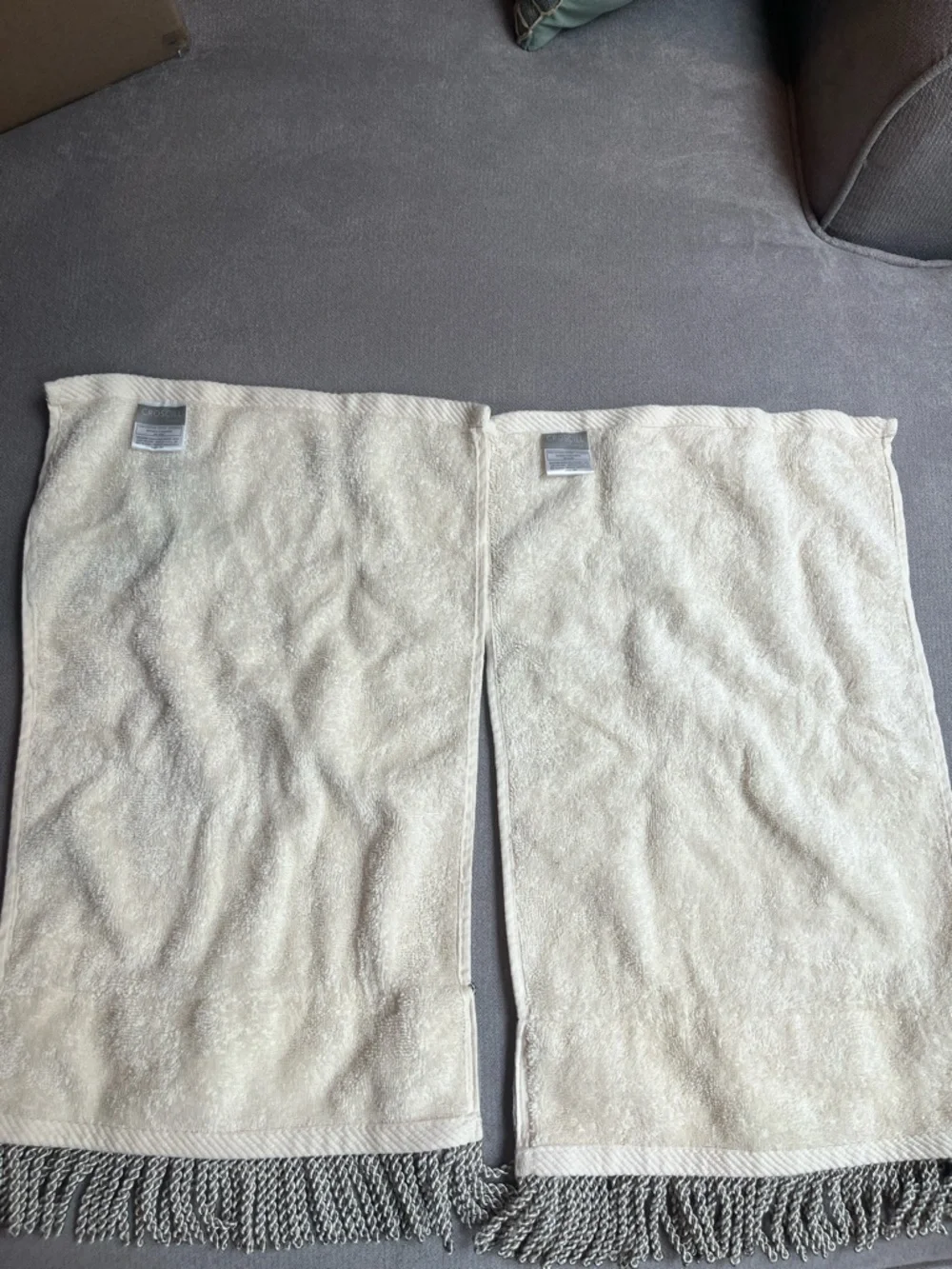 Croscill Pair of Elegant Cream and Gray Decorative Hand Towels